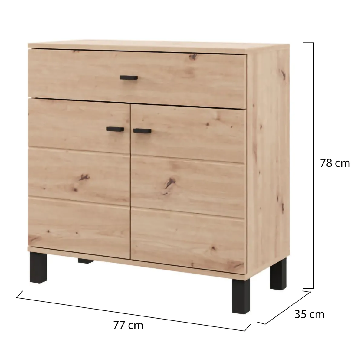 Credenza Marrone Rovere Nodi Nero un Cassetto 2 Ripiani 93x40x90h cm, Apertura Battente, Scorrevole - Laerruu