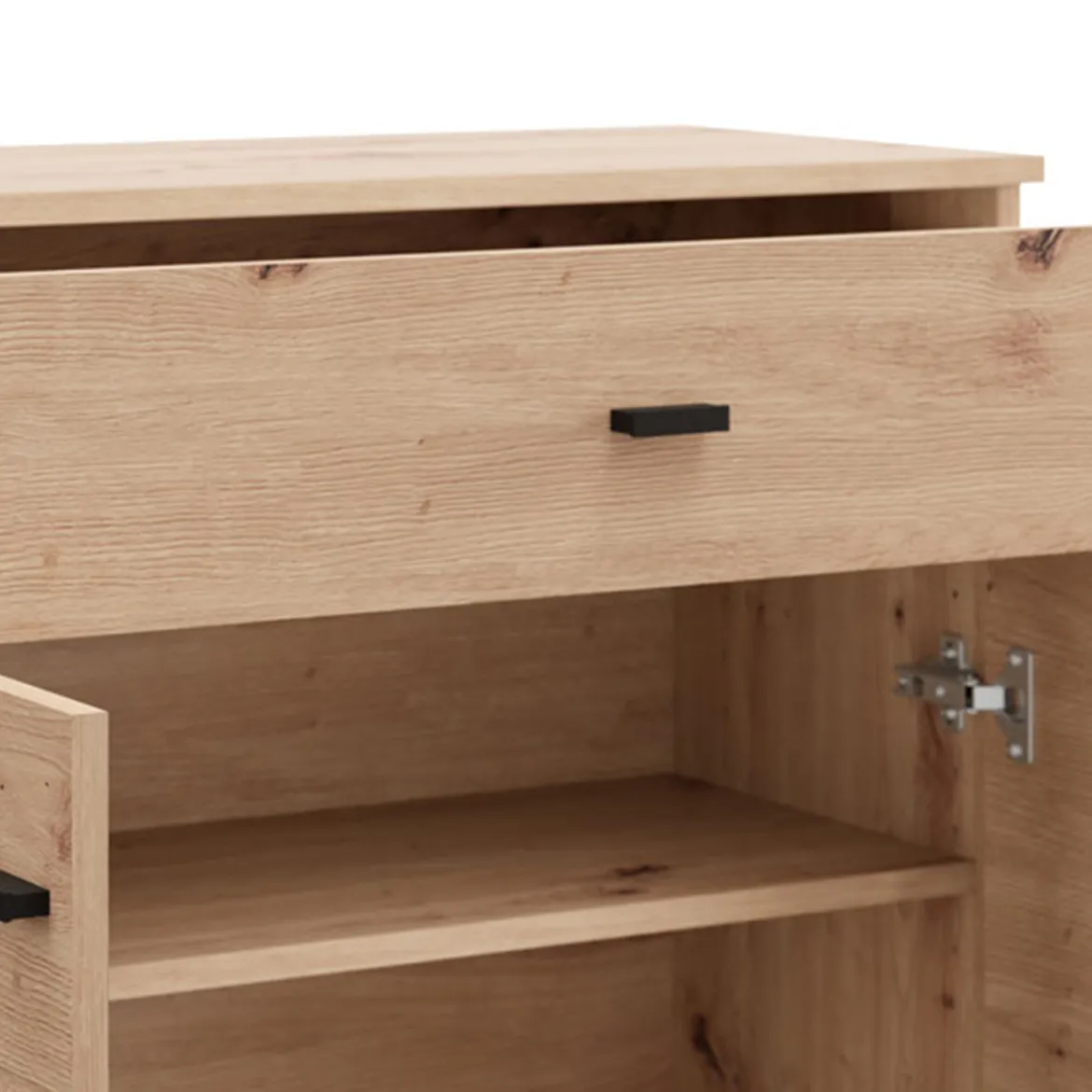 Credenza Marrone Rovere Nodi Nero un Cassetto 2 Ripiani 93x40x90h cm, Apertura Battente, Scorrevole - Laerruu
