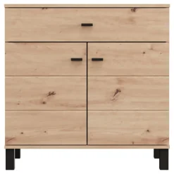 Credenza Marrone Rovere Nodi Nero un Cassetto 2 Ripiani 93x40x90h cm, Apertura Battente, Scorrevole - Laerruu