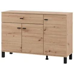 Credenza Marrone Rovere Nodi Nero un Cassetto 3 Ripiani 138x40x90h cm, Apertura Battente e Scorrevole - Laerru