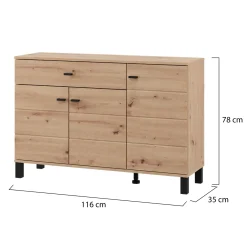 Credenza Marrone Rovere Nodi Nero un Cassetto 3 Ripiani 138x40x90h cm, Apertura Battente e Scorrevole - Laerru