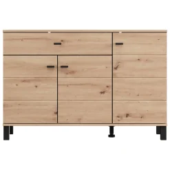 Credenza Marrone Rovere Nodi Nero un Cassetto 3 Ripiani 138x40x90h cm, Apertura Battente e Scorrevole - Laerru