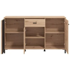 Credenza Marrone Rovere Nodi Nero un Cassetto 3 Ripiani 170x40x90h cm, Apertura Battente e Scorrevole - Settime