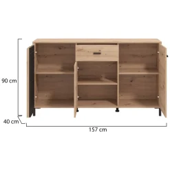 Credenza Marrone Rovere Nodi Nero un Cassetto 3 Ripiani 170x40x90h cm, Apertura Battente e Scorrevole - Settime