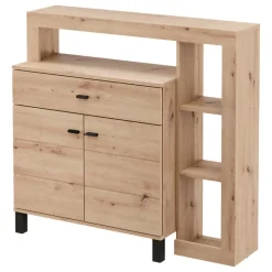 Credenza Marrone Rovere Nodi Nero un Cassetto 5 Ripiani 145x35x101h cm, Apertura Battente, Scorrevole - Piriap