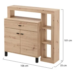 Credenza Marrone Rovere Nodi Nero un Cassetto 5 Ripiani 145x35x101h cm, Apertura Battente, Scorrevole - Piriap
