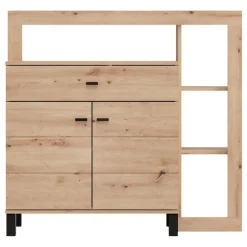 Credenza Marrone Rovere Nodi Nero un Cassetto 5 Ripiani 145x35x101h cm, Apertura Battente, Scorrevole - Piriap