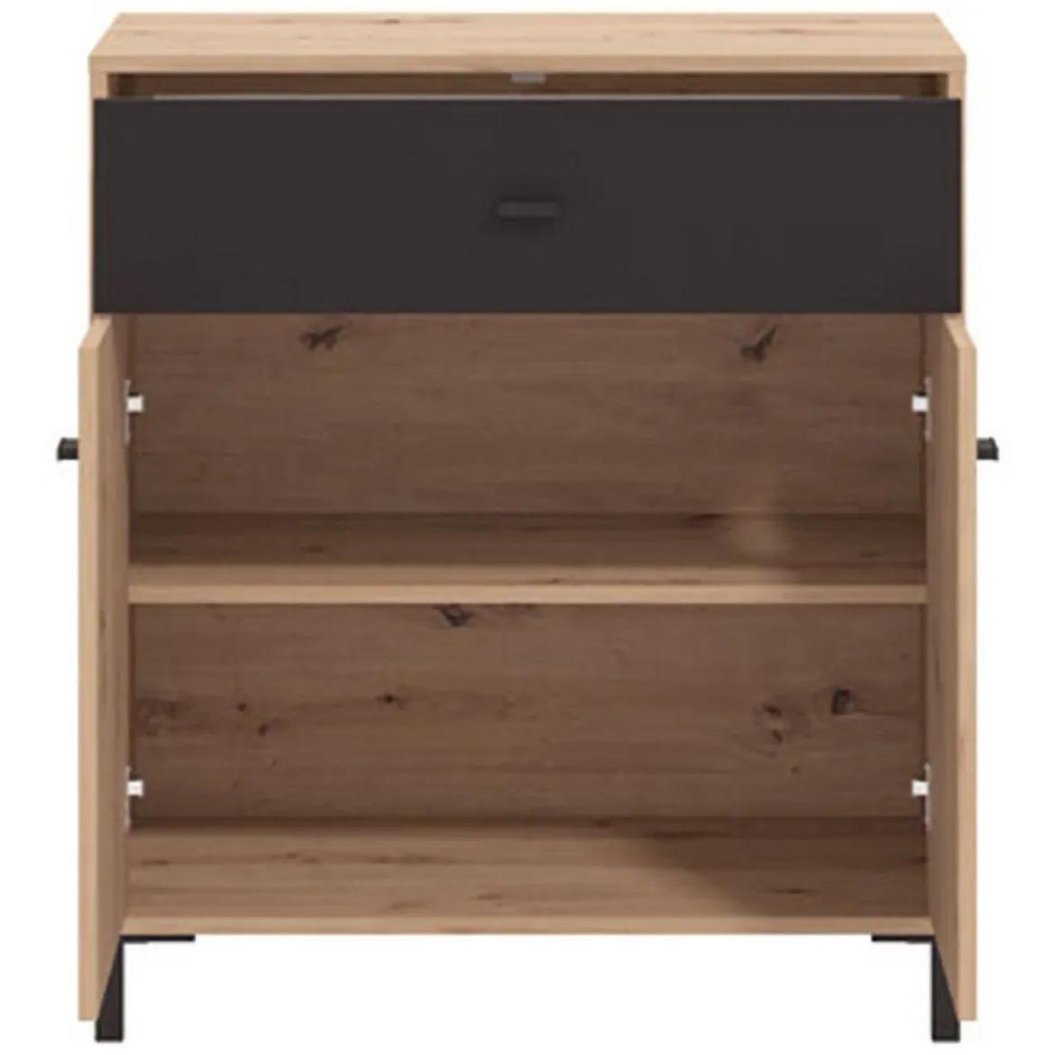 Credenza Marrone Rovere Nodi Nero un Cassetto un Ripiano 80x40x90h cm, Apertura Battente e Scorrevole - Settime