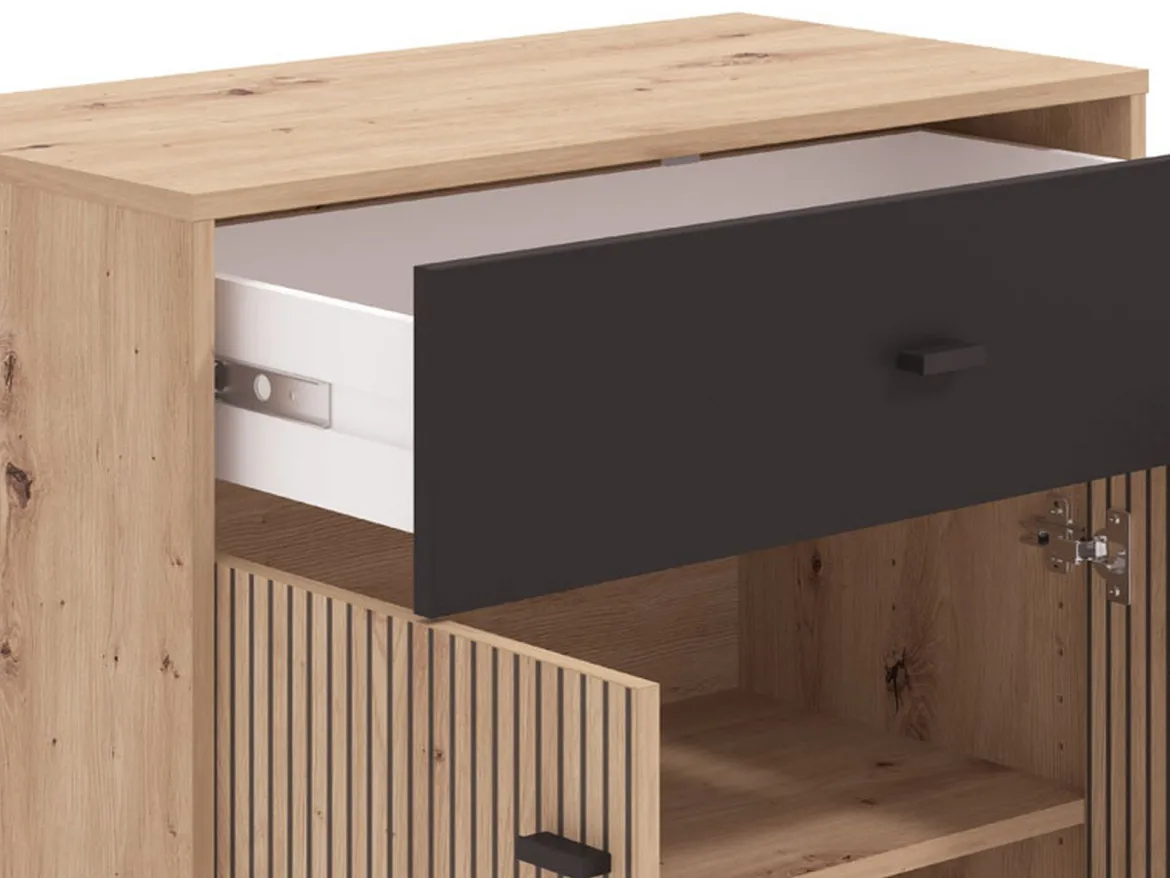 Credenza Marrone Rovere Nodi Nero un Cassetto un Ripiano 80x40x90h cm, Apertura Battente e Scorrevole - Settime