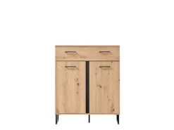 Credenza Marrone Rovere Nodi Nero un Cassetto un Ripiano 85x35x104h cm, Apertura Battente, Scorrevole - Ceredanoo
