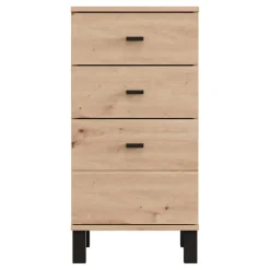 Credenza Marrone Rovere Nodi Nero un Ripiano 3 Cassetti 39x35x78h cm, Apertura Scorrevole - Vilcab
