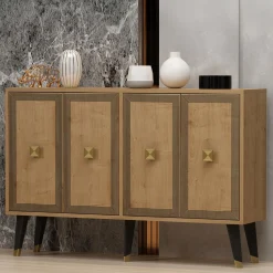 Credenza Marrone Rovere oro 2 Ripiani 4 Vani 120x30x80h cm, 4 Ante - Luino