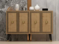 Credenza Marrone Rovere oro 2 Ripiani 4 Vani 120x30x80h cm, 4 Ante - Luino