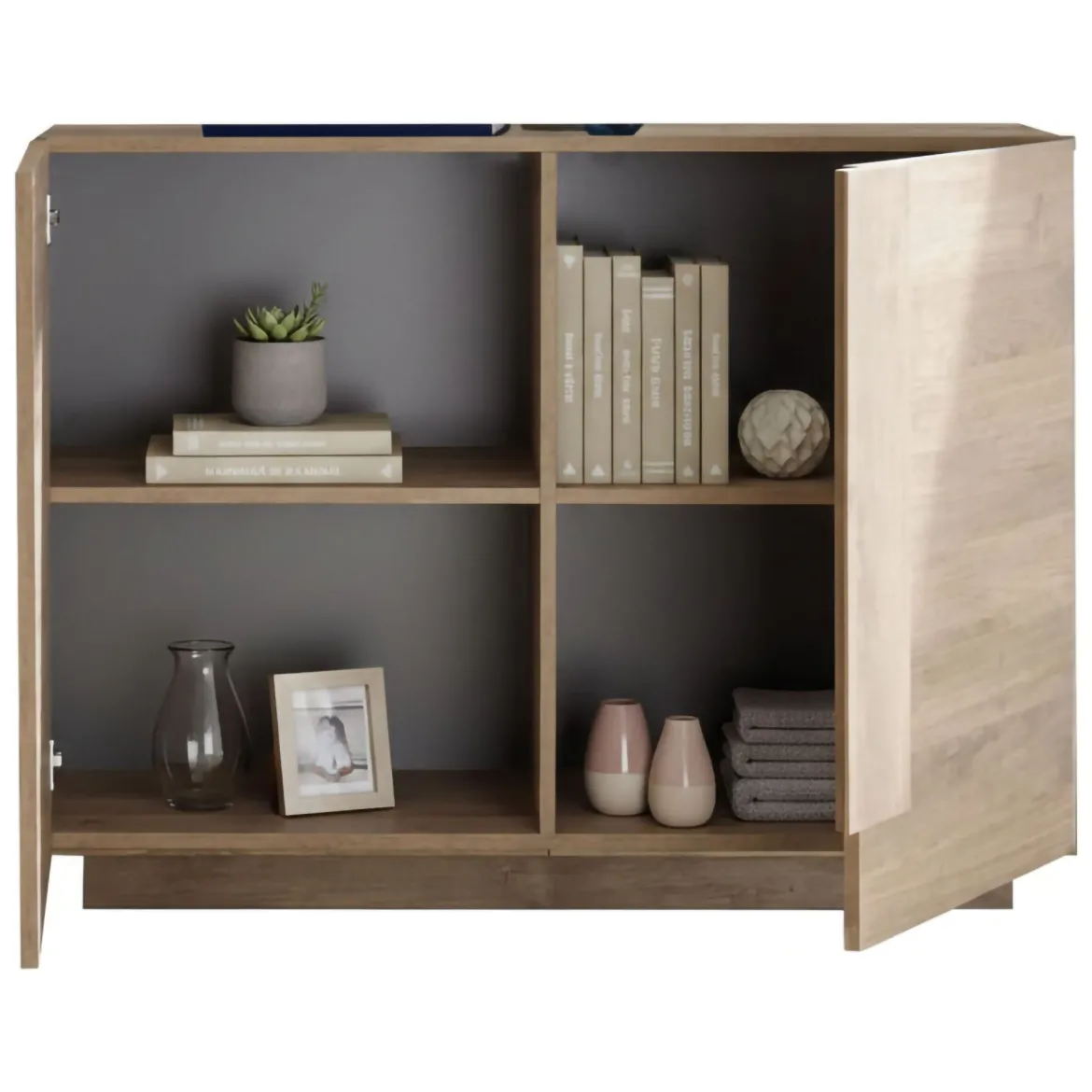 Credenza Marrone Rovere 2 Ripiani Apertura Battente 120x30x74h cm, 4 Ante - Colzano