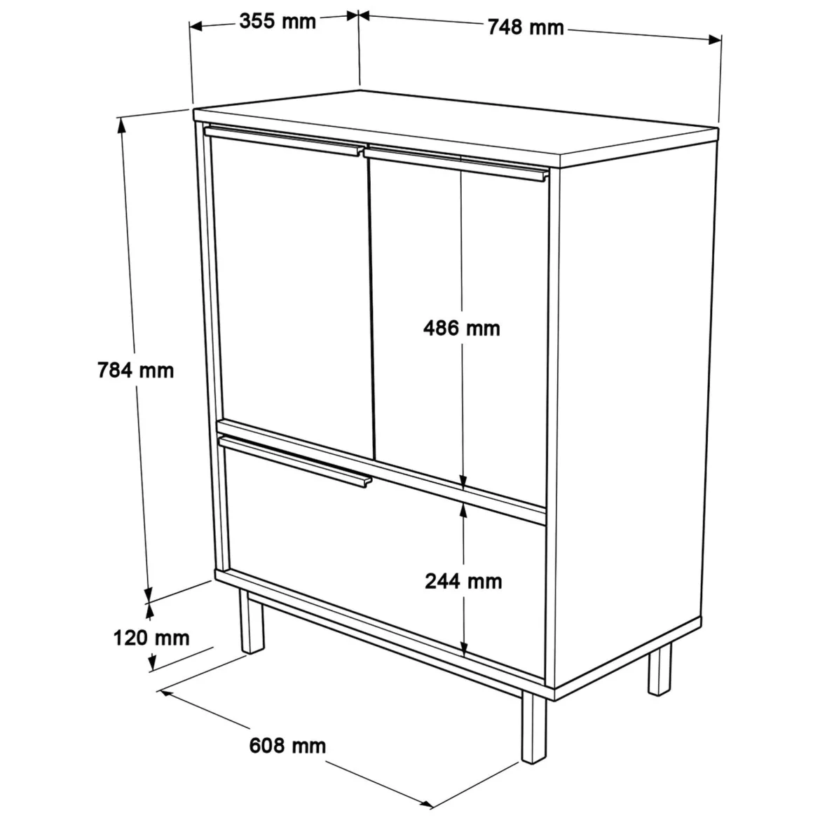 Credenza Marrone Rovere 3 Ripiani 3 Ante 75x36x90h cm, 3 Vani - Rive