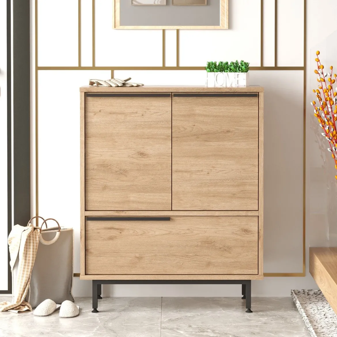 Credenza Marrone Rovere 3 Ripiani 3 Ante 75x36x90h cm, 3 Vani - Rive