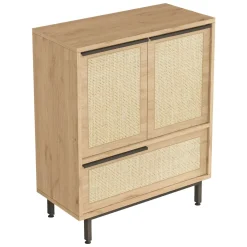 Credenza Marrone Rovere 3 Ripiani 3 Ante 75x36x90h cm, Effetto Paglia di Vienna - Faiano