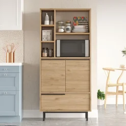 Credenza Marrone Rovere 4 Ripiani 3 Ante 75x36x162h cm, 7 Vani - Cinisi