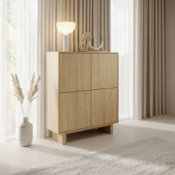 Credenza Marrone Rovere 4 Ripiani Apertura Battente 104x38x124h cm, 4 Ante - Hasareti