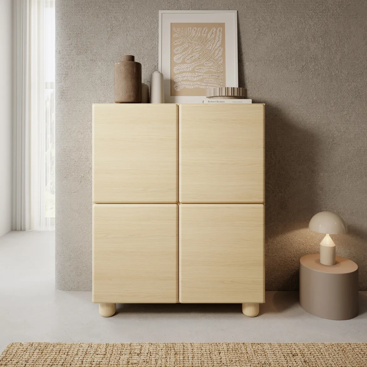 Credenza Marrone Rovere 6 Ripiani Apertura Battente 100x38x125h cm, 4 Ante - Hamola