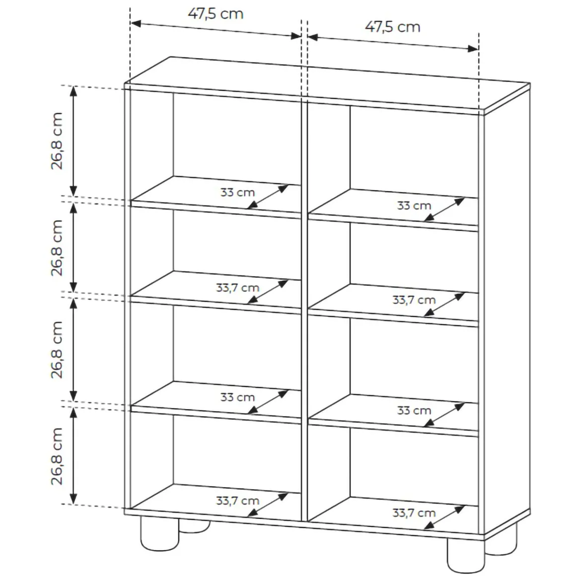 Credenza Marrone Rovere 6 Ripiani Apertura Battente 100x38x125h cm, 4 Ante - Hamola