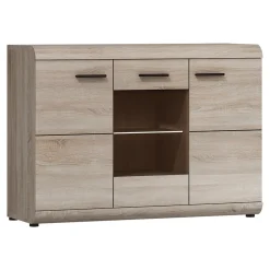 Credenza Marrone Rovere Trasparente 3 Ripiani Apertura Battente 120x42x87h cm, 3 Ante - Hami