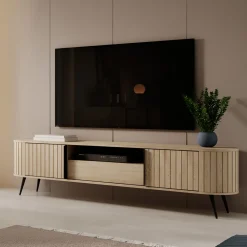 Credenza Marrone Rovere un Cassetto 2 Ripiani 196x40x51h cm, Apertura Battente, Scorrevole - Hanotofa
