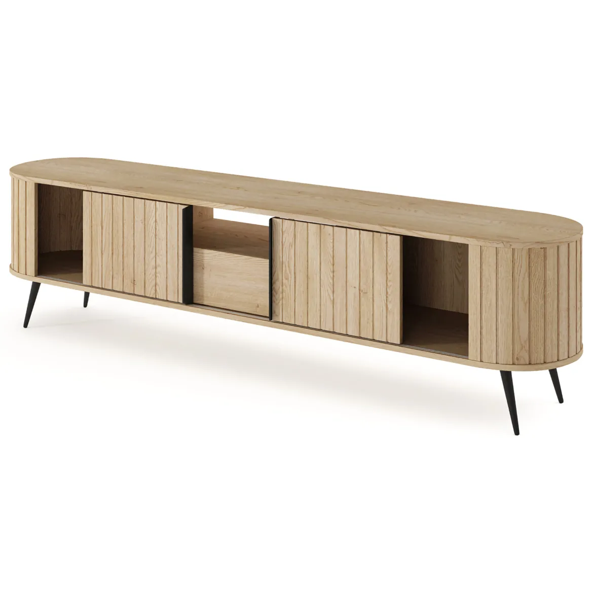 Credenza Marrone Rovere un Cassetto 2 Ripiani 196x40x51h cm, Apertura Battente, Scorrevole - Hanotofa