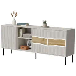 Credenza Mestrino, 190x40 h80 cm, Beige e Rovere Nodi