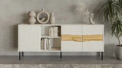 Credenza Mestrino, 190x40 h80 cm, Beige e Rovere Nodi