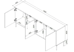 Credenza Mestrino, 190x40 h80 cm, Nero e Rovere Nodi