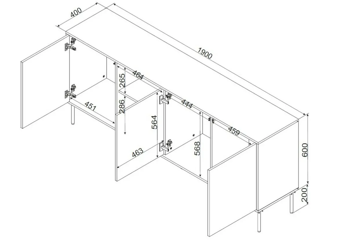 Credenza Mestrino, 190x40 h80 cm, Nero e Rovere Nodi