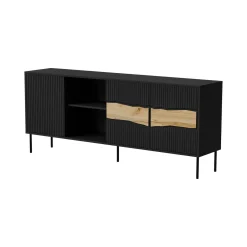 Credenza Mestrino, 190x40 h80 cm, Nero e Rovere Nodi