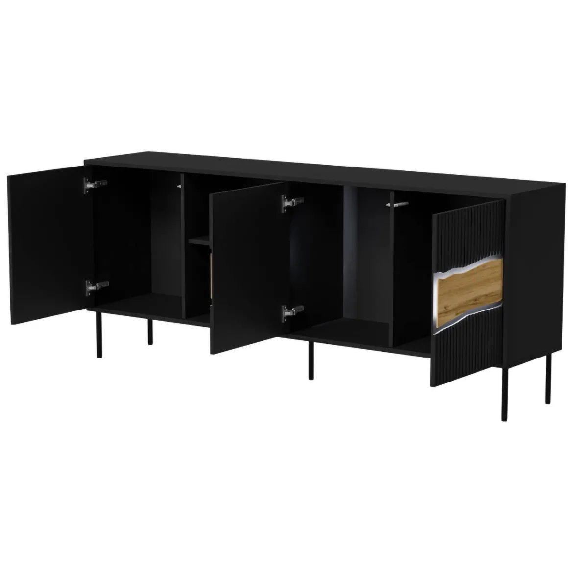 Credenza Mestrino, 190x40 h80 cm, Nero e Rovere Nodi