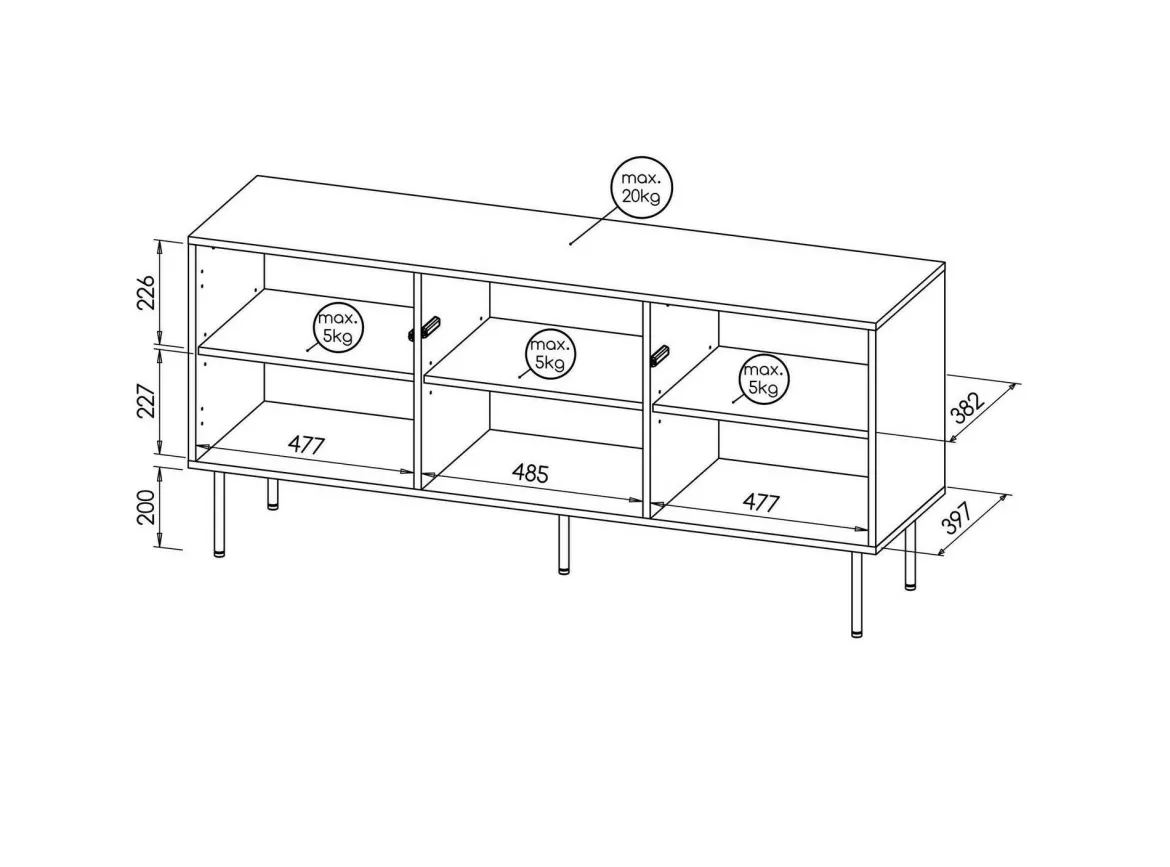 Credenza Montano, 151x40 h72 cm, Noce