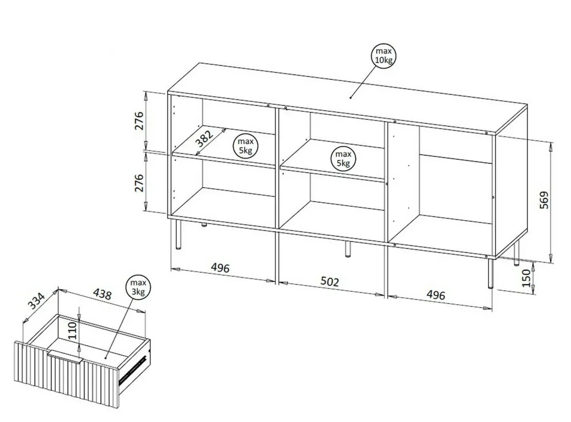 Credenza Monzuno, 156x42 h75 cm, Noce e Beige
