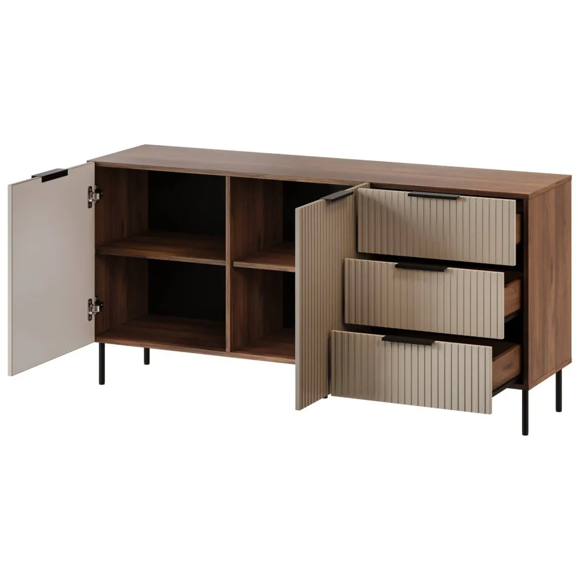 Credenza Monzuno, 156x42 h75 cm, Noce e Beige