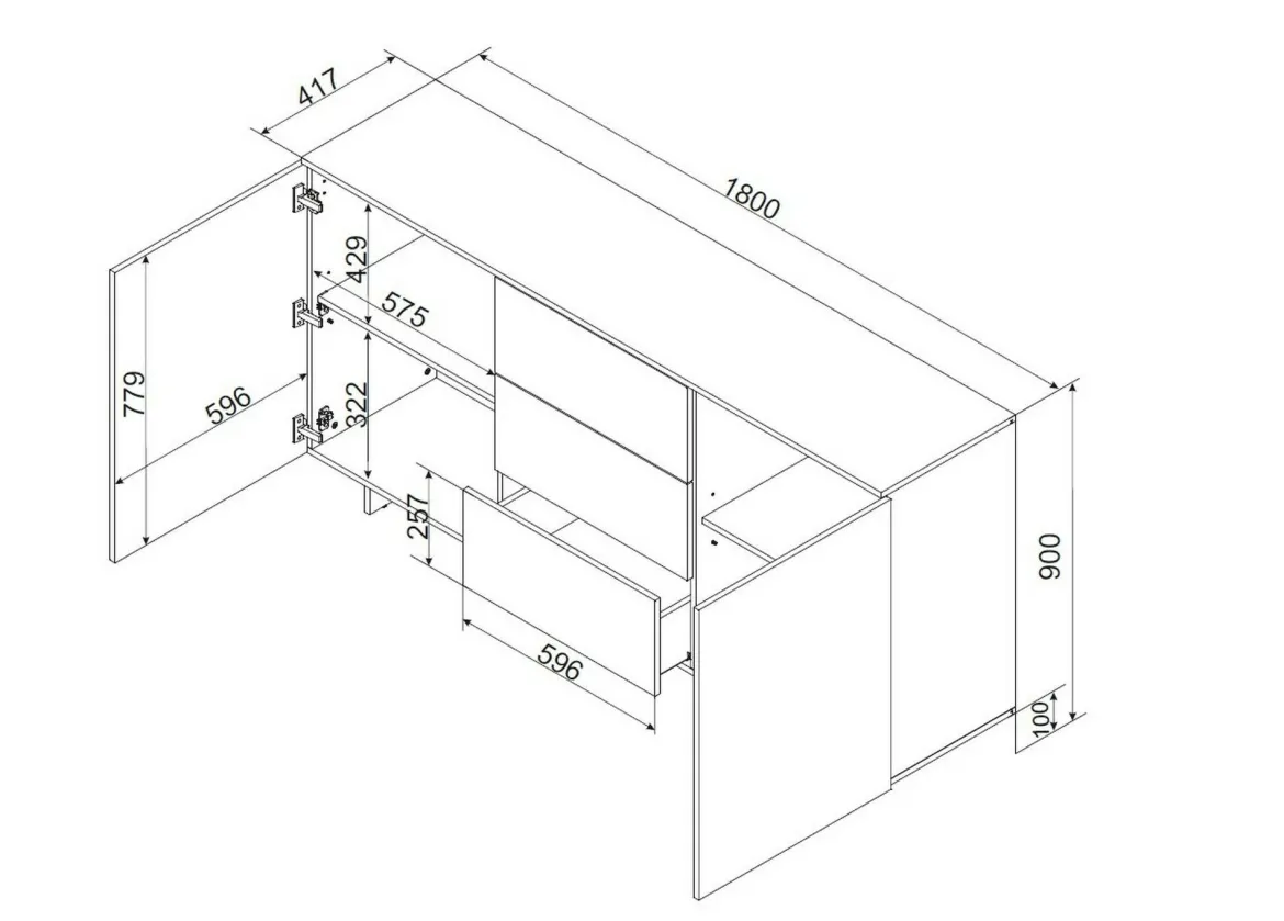 Credenza Neive, 180x42 h90 cm, Beige