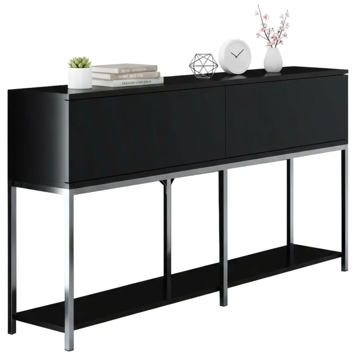 Credenza nera e argento 150x30x80h cm 2 ante - Basilia