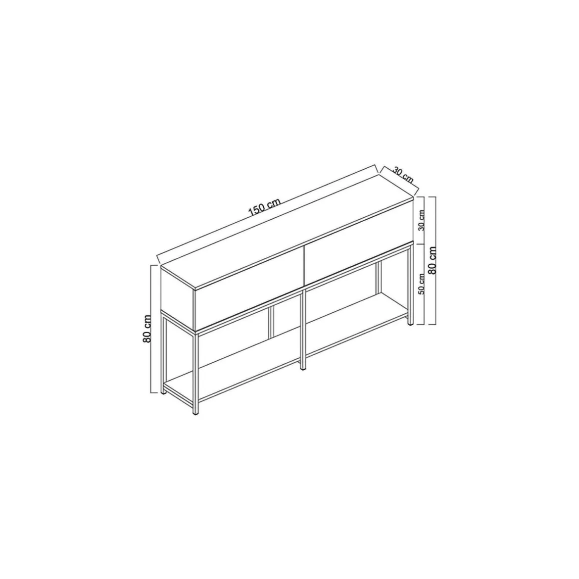 Credenza nera e argento 150x30x80h cm 2 ante - Basilia