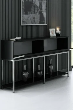 Credenza nera e argento 150x30x80h cm 2 ante - Basilia