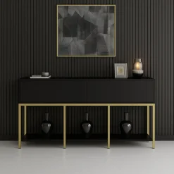 Credenza nera e oro 150x30x80h cm 2 ante - Basilia