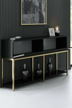 Credenza nera e oro 150x30x80h cm 2 ante - Basilia