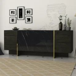 Credenza nera e oro 180x46x75h cm 4 ante - Asto