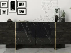 Credenza nera e oro 180x46x75h cm 4 ante - Asto