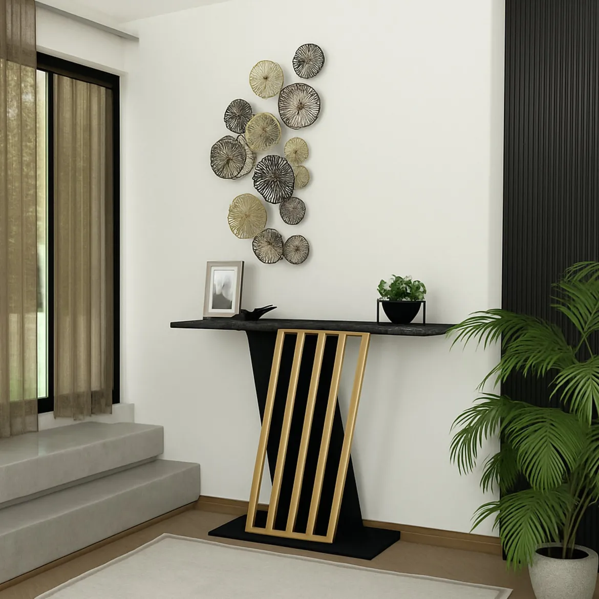 Credenza nera e oro 90x29x76h cm moderna - Cempaka