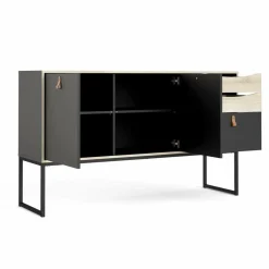 Credenza nera e quercia 98x40x86h cm 1 anta e 3 cassetti - Molise