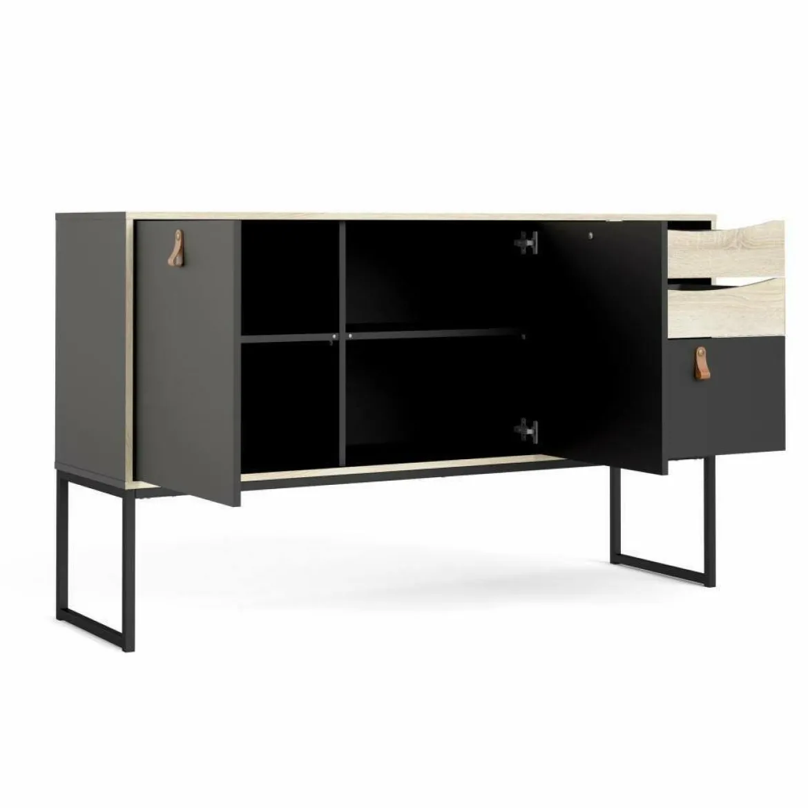 Credenza nera e quercia 98x40x86h cm 1 anta e 3 cassetti - Molise