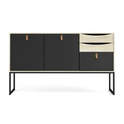 Credenza nera e quercia 98x40x86h cm 1 anta e 3 cassetti - Molise