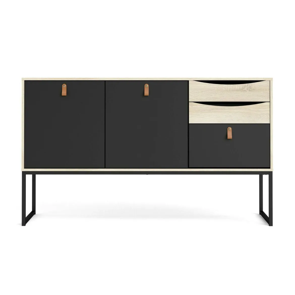 Credenza nera e quercia 98x40x86h cm 1 anta e 3 cassetti - Molise